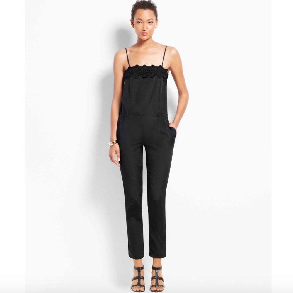 Ann Taylor Black Crocheted Trim Sleeveless Jumpsuit